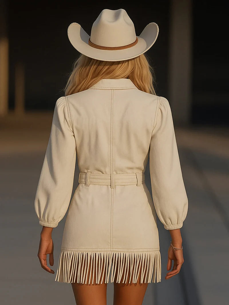 Lunika – Jeansowa sukienka mini z frędzlami